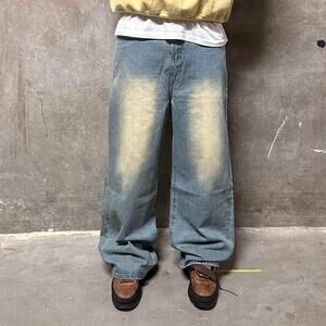 Vintage Baggy Y2k Urban Wide Leg Light Blue Desert Wash Faded Tan Skater Jeans